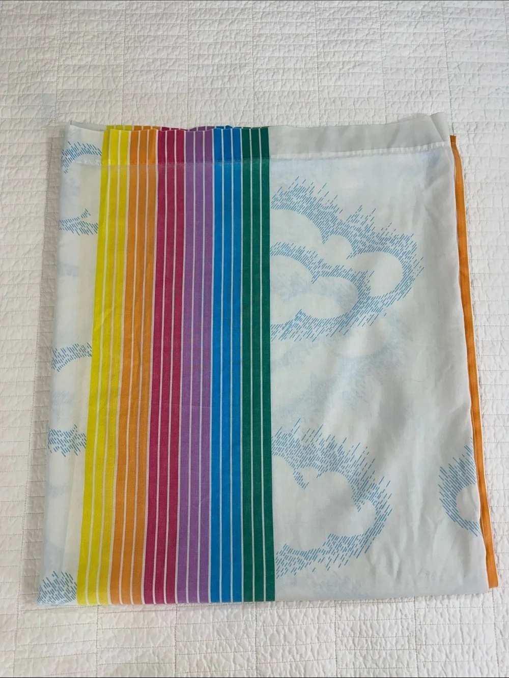 Vintage Full Flat Sheet Rainbow Stripe Cloud Print Cottagecore Retro Bedding